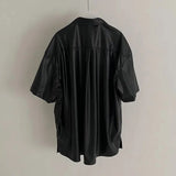 Bonsir Mens Leather Shirt Motorcycle Short-Sleeve Fashion Streetwear Niche Teenager Temperament Personality Shirt Top Men'S Clothing
