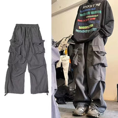 Bonsir Black Cargo Pants for Men Hip Hop Gray Cargo Trousers Male Red Spring Cotton Loose Casual Streetwear Hip Hop Pocket