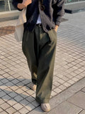 BONSIR  -  American Sle Cotton Linen Workwear Pants Men Loose Straight Leg Floor Length f Elastic Buttoned Linen Breathable Suit