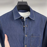 BONSIR  -  100% Cotton Unisex, Long Sleeve Denim Shirt, Bright Line Design Casual Solid Color Shirt Coat, Loose Shirt