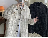 BONSIR  -  Casual Plaid Young Style Jackets Men's Clothing Loose Turn-down Collar Spring Autumn Long Sleeve Korean Single-breasted Coats