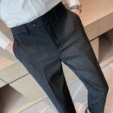 Bonsir Autumn High Quality Stripes Suit Pants Mens Business Slim Fit Solid Color Suit Pants Office Social Wedding Party Dress Pants