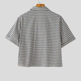 BONSIR  -  Men Plaid Shirt Lapel Short Sleeve Pockets Korean Style Men Clothing Summer Loose 2025 Streetwear Causal Male Crop Tops