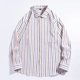 BONSIR  -  Autumn Business Casual Striped Shirts for Men Tops Stripe Shirt Loose Top Cotton Blouse Cardigan Korean Long-Sleeved Shirts