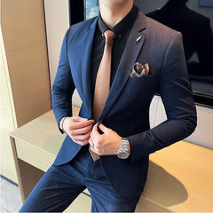 Bonsir 7XL 6XL(Jacket+Pant）Fashion Striped Men Slim Fit Suit Groom Wedding Tuxedo Formal Business Party Slim Fit Social Stage Costume