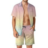 BONSIR  -  Ombre Print Men Sets Neon Orange Pink Casual Shorts Vacation Shirt Set Summer Hawaii Design Suit Short Sleeve Oversized Clothing