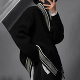 Bonsir Mens Sweater Contrast Color V-Neck Sweater Autumn Streetwear Personality Versatile Campus Long-Sleeve Jacket Men'S Clothing