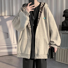 BONSIR  -  Men's Zipper Hoodies Autumn Casual Loose Hooded Sweatshirt Korean Style Streetwear Cardigan Outwear