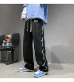 BONSIR  -  Autumn White Casual Pants Men Spliced straight Wardrobe Trousers Hong Kong Style High Street Wide-leg Sports Trousers