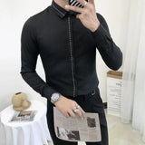 Bonsir Smart Casual Spring Autumn Men Clothing Shirts Lapel Line Single Breasted Korean Fashion Trend Business Slim Long Sleeve Tops