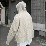 Bonsir Vintage Knit Mesh Coat for Men Hole Hooded Cardigan Long Sleeve Tee Male Casual Autumn Japanese Streetwear Hip Hop