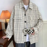 BONSIR  -  Casual Plaid Young Style Jackets Men's Clothing Loose Turn-down Collar Spring Autumn Long Sleeve Korean Single-breasted Coats