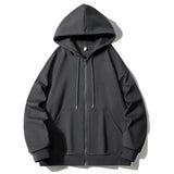 BONSIR  -  Loose casual American BF hoodie jacket light gray simple solid color cardigan trendy men's autumn new style