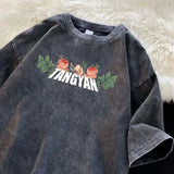 BONSIR  -  Summer New Harajuku Butterfly Print Grunge T-shirts Loose Fashion Streetwea Crop Tops Women Y2k Aesthetic Casual Drawstring Tees