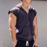 Bonsir Man Loose Trendy Waistcoats Hooded Vests Zipper Solid Pockets Casual All-match Korean Simple Sports Sleeveless Tank Top Jackets