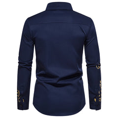 Bonsir Trendy New Single-breasted Men's Shirts Europe & America Fashion Bronzing Printing Shirts for Men Long Sleeves Lapel Shirt