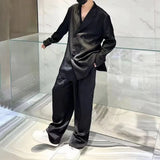 Bonsir Mens Casual Suit Wide Leg Pants Suit Autumn Winter Genderless Fashion French Solid Color Elegant Two-Piece Set Unisex Not Satin