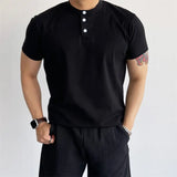 BONSIR  -  Summer Knitted T-shirt for Men Short Sleeve Round Neck T-shirt Slim Fit Casual Business Tee Tops M-3XL