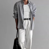 BONSIR  -  Vintage Mens Striped Printed Shirt Long Sleeve Turn-down Collar Buttoned Shirts Autumn New Casual Slim Fit Men Cardigan Shirts