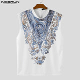 INCERUN Men Tank Tops Printing O-neck Sleeveless Summer Male Vests Streetwear 2025 Oversize Fashion Casual Men Clothing S-5XL