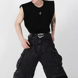 Bonsir Mens Vest Shoulder Pads And Metal Decoration Casual Vest Streetwear Fashion Sleeveless T-Shirt Old Money Men'S Clothing 2025 New