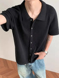 BONSIR  -  Old money style gray lapel knitted cardigan men's summer thin short-sleeved shirt high-end loose casual coat tide