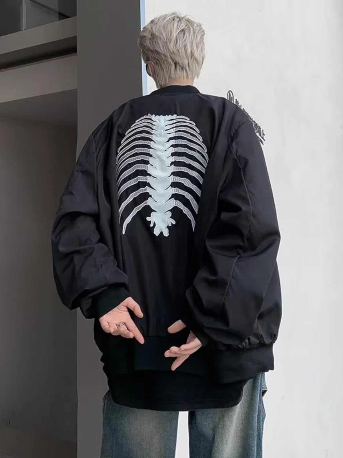 Bonsir American High Street Hiphop Skeleton Embroidered Baseball Coat Men's Autumn Fashion Brand Dark Black Pilot Jacket fall