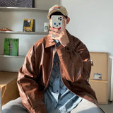 Bonsir Pu Leather Jacket Men's Personalized Fashion Street Biker Wind Jacket Spring and Autumn Loose Lapel Top Clothes Men Clothing