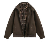 BONSIR  -  Vintage Patchwork Plaid Jacket Men Streetwear Harajuku Fake Two Pieces Cargo Coats Oversized Autumn New Loose Casual Jacket Male