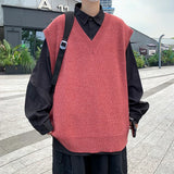 BONSIR  -  Autumn Streetwear Mens Loose Sweater Vest Casual Thermal Oversized Winter Sweater Vest Men Sweater Vest  for Daily Wear