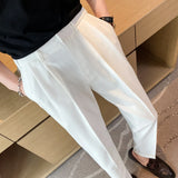 Bonsir British Style Summer New Solid Business Casual Suit Pants Men Fashion Naples High Waist Straight Pant Men Slim Social Trousers
