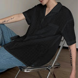 BONSIR  -  Men Shirt Lapel Short Sleeve Summer Loose Casual Tops Streetwear Shirts 2025 Patchwork See Through Stylish Men Clothing