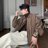BONSIR  -  American vintage retro brown jacket men's spring and autumn high-end Rad two-piece jacket spliced lapel short baseball