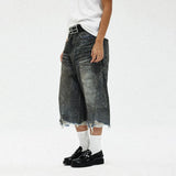 BONSIR  -  Mens Washed Distressed Raw Edge Ripped Denim Cropped Pants Streetwear Fashion Youth Campus  Casual Trousers Men'S Clothing 2025