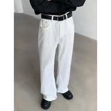 BONSIR  -  American Wide-leg Straight Jeans Men Loose Casual Denim Trousers Neutral White Jeans Streetwear Pure Color Men Women Jeans Pants