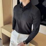 Bonsir Men's Fashion Metal Decorative Embellished Shirt High Quality Bamboo Fiber Fabric Slim Fit Embroidery Long Sleeve Business Shirt