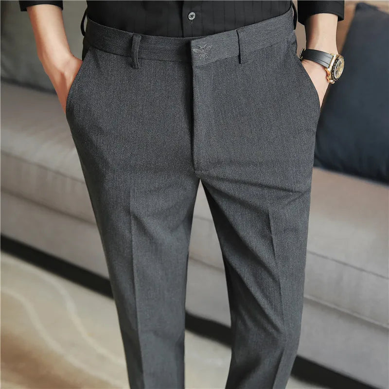 Bonsir Plus Size 42 40 38 Spring New Embroidered Suit Pant British Fashion Men's Business Casual Pants Formal Social Slim Fit Suit Pant