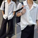 BONSIR  -  Mens Shirt Texture Plain Shirt Drape Breathable Simple Daily Leisure Youth Campus All-Match Short-Sleeve Top Men'S Clothing 2025