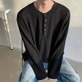 BONSIR  -  Spring Long Sleeved T-shirt Men Fashion Gray Black Casual T Shirt Men Streetwear Korean Loose Round Neck T Shirt Mens Top M-3XL