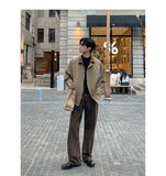BONSIR  -  The Plaid-Trim Bomber | Men's Plus-Size Maillard Shacket for Urban Layering M-5XL High-quality Men's Spring and Autumn Jacket