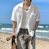 BONSIR  -  Men Shirt Solid Color Lapel Short Sleeve Korean Style Men Clothing Summer Button 2025 Fashion Casual Male Shirts S-5XL