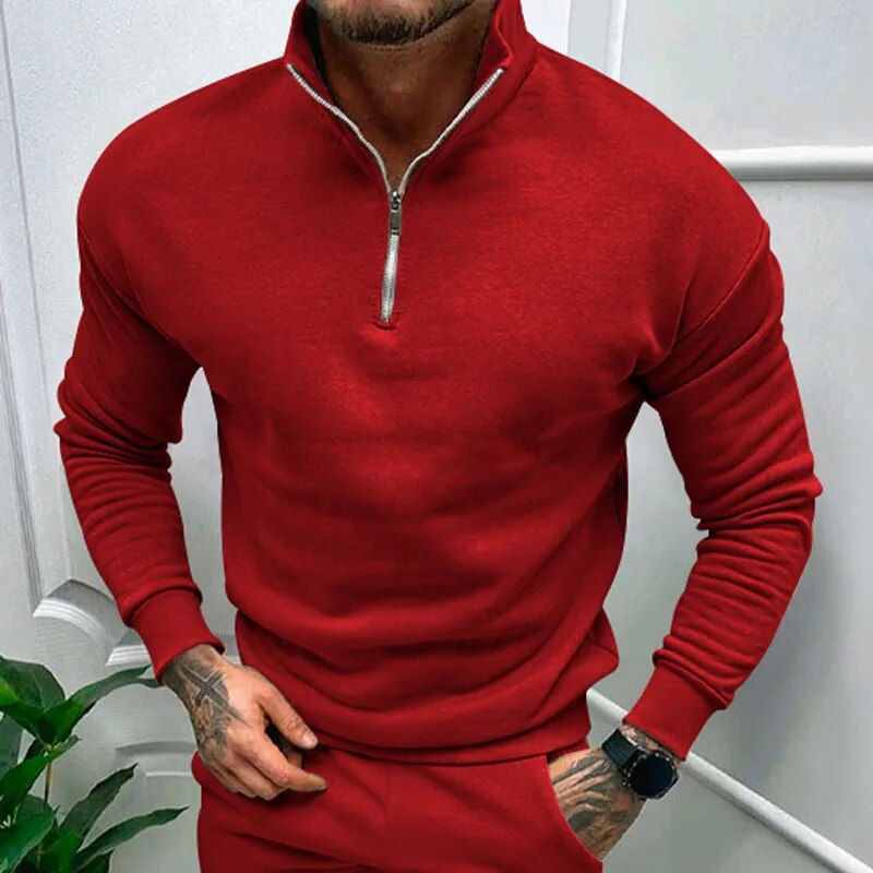 Bonsir Autumn Winter Wool Hoodies Clothes For Men New Arrival Long Sleeve Solid Sweatshirts Casual Fleece Lapel Zip Sweatshirt Top