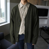 BONSIR  -  Men All-match Knitted Loose Big Sweater in Spring and Autumn Fashionable V-neck Single-breasted Pure Color Knitted Cardigan Coat