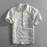 BONSIR  -  Men's Casual Cotton Shirt Short Sleeve Blouse Tops Summer Botton Pinstripe Holiday Shirt Comfortable Handsome Men Henley Shirt
