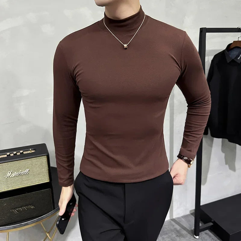 Bonsir 5 Colors Autumn Winter New Turtleneck Long Sleeve T Shirts Men Solid Color Slim Fit Casual Elastic Warm Tee Shirt Homme 3XL-M