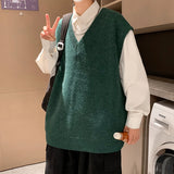 BONSIR  -  Autumn Streetwear Mens Loose Sweater Vest Casual Thermal Oversized Winter Sweater Vest Men Sweater Vest  for Daily Wear