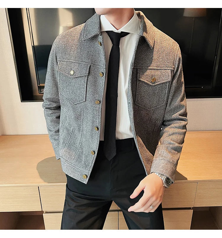 Bonsir Nwe Slim Fit Woolen Plaid Bomber Winter Jacket Men Japanese Streetwear Men Jacket Winter Jackets For Men Brand Coat S-3XL