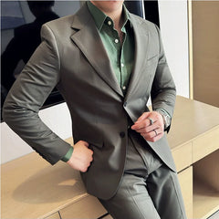 Bonsir Tencel High Tech Fabric Men Spring Summer Thin Suits 2 Pieces (jacket+pants) Business Casual Office Wedding Groom Dress Suit