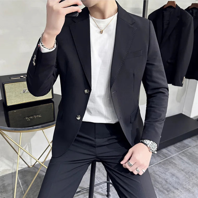 Bonsir 7XL 6XL (Jacket+Pant) Spring Summer Simple Casual Suit Men's Business Groom Wedding Tuxedo Formal Prom Party Office Suit