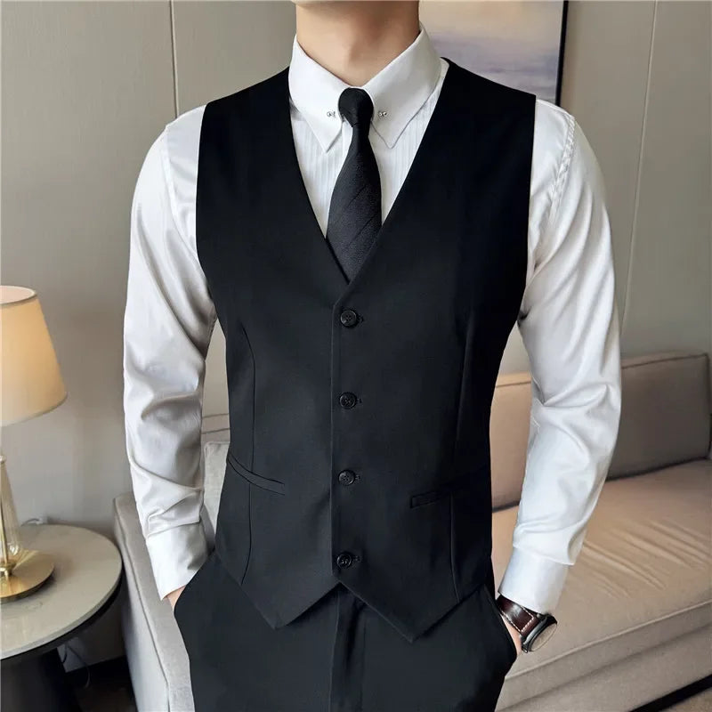 Bonsir 7XL ( Vest + Pants) Men Luxury Fashion Business Slim Single-breasted Men Suit Vest 2 pieces Formal Groom Wedding Dress Vest Set